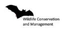 Black silhouette of a bat with text, "Wildlife Conservation and Management"