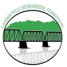 Lambertville Environmental Commission Logo: Black silhouette of a bridge reflected in river with backdrop of greenery